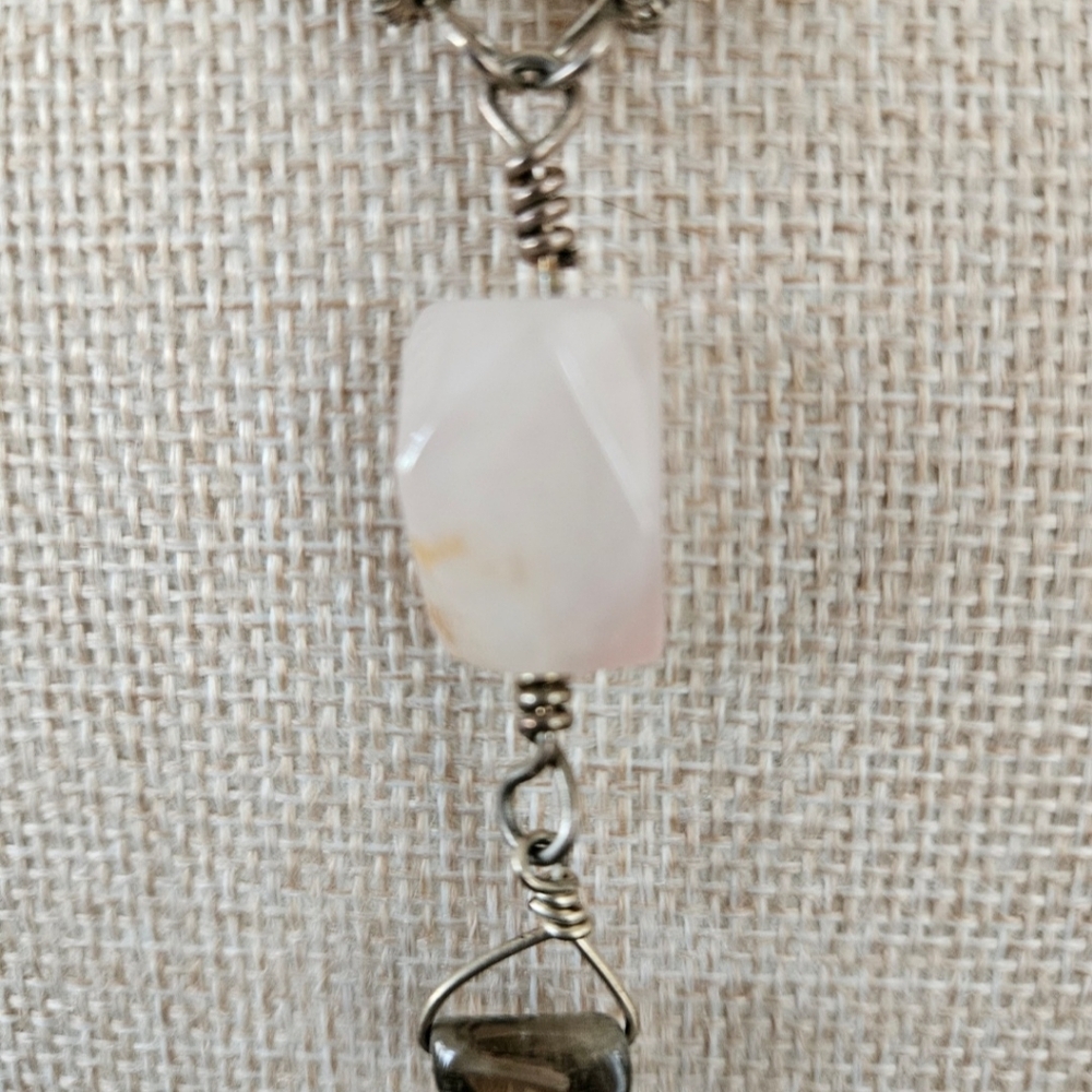 Sterling Silver Rose And Smoky Quartz Pendant Necklace. - Picture 6 of 8